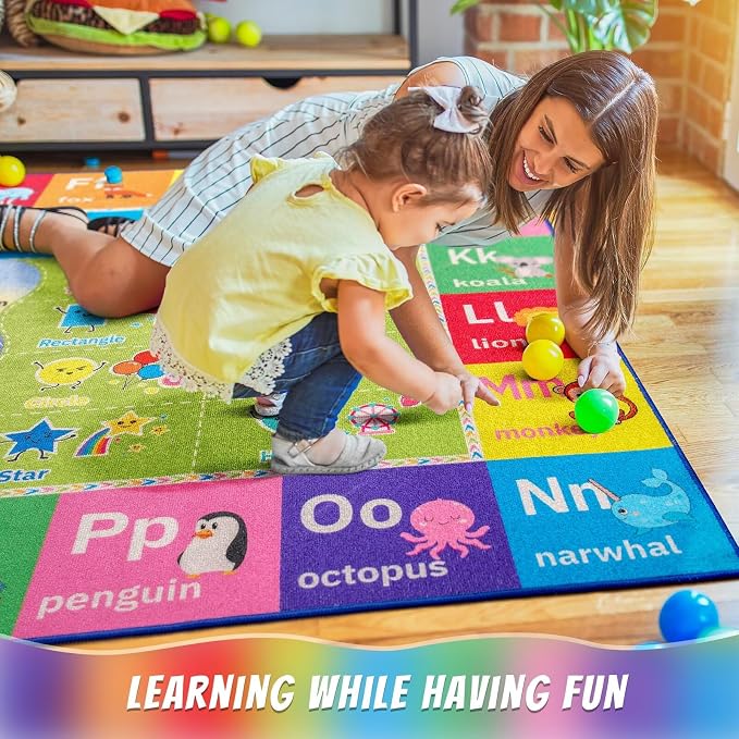 Macgace ABC Kids Rug for Playroom, 7x10 Washable Classroom Area Rugs, Toddler - Image 2