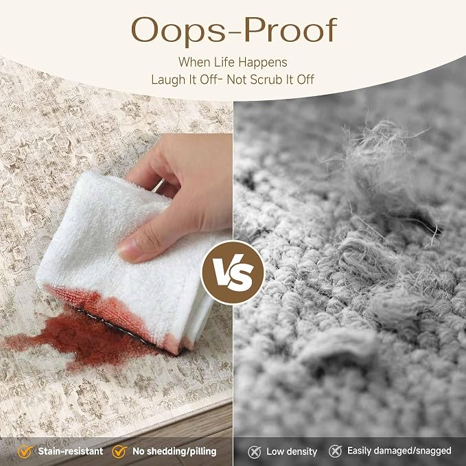 2x12 Washable Neutral Runner Rug Beige Vintage Hallway Kitchen Carpet Non-Slip - Image 5