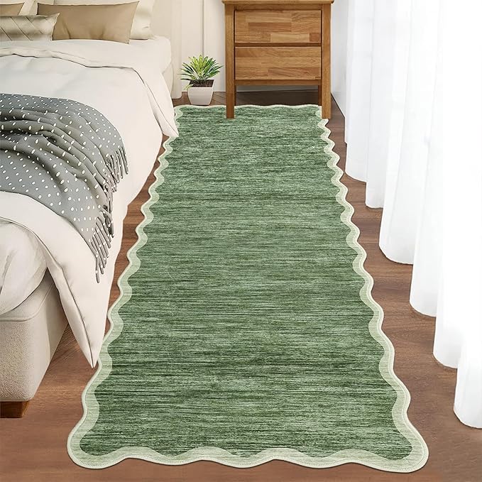 GarveeHome Scalloped Washable Runner Rug 2x6 Runner Abstract Modern Green by GarveeHome