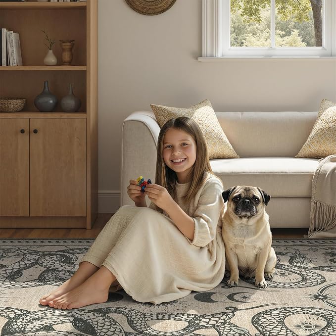 DCX Washable 4x6 Snake Rug, Soft Low Pile Carpet, Kid & Pet Friendly - Image 4