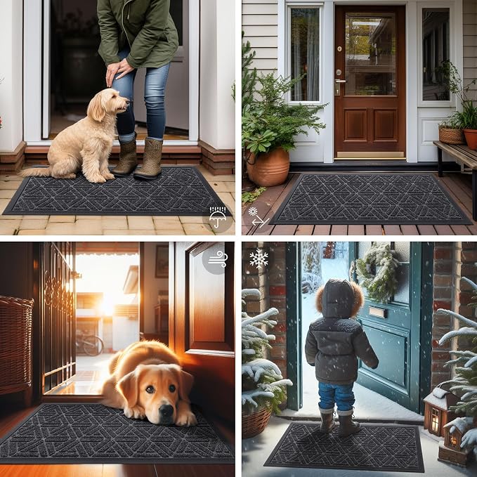 Smiry Front Door Mat Outside Entrance, Heavy Duty Sturdy Natural Rubber Doormat - Image 7