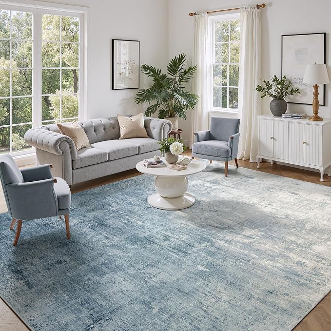 DCX Abstract Area Rug 8x10, Washable Blue Modern Rug by DCXWashableRug