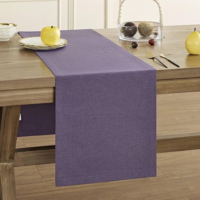 Basic Linen Style Table Runner, 14x36 Inch Purple | Mitered Corner Design by ZEEMARTONLINE