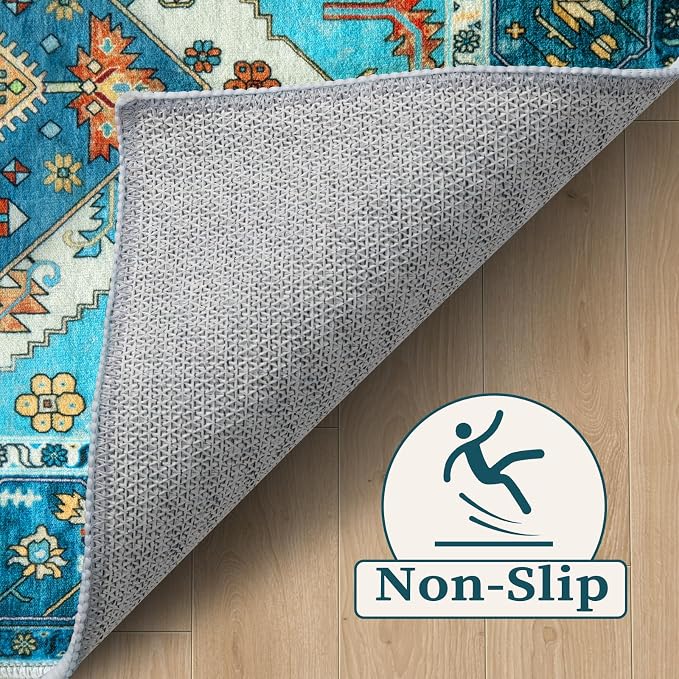 SERISSA Boho Area Rug 5x7 Blue, Washable Rugs - Image 3