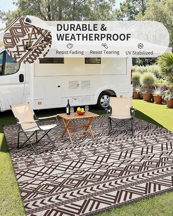 MontVoo Outdoor Rug 8x10 Waterproof Outdoor Patio Rug Mat Reverisble Plastic - Image 3