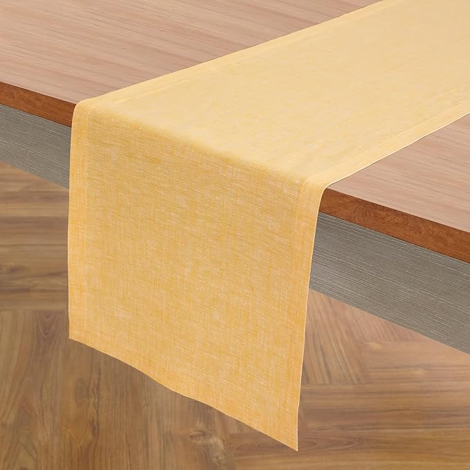 Solino Home 100% Pure Linen Table Runner Mustard Long, Athena 14 x 90 in | by SolinoHome