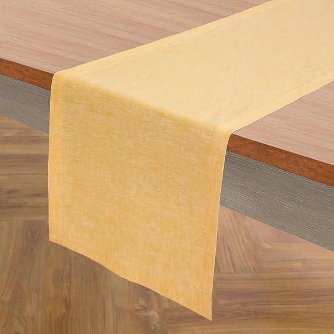 Solino Home 100% Pure Linen Table Runner Mustard Long, Athena 14 x 108 in | by SolinoHome