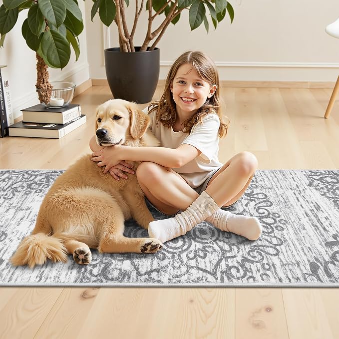 HEBE Hallway Runner Rug 3'x20' Washable Vintage Distressed Area Rugs Non Slip - Image 5