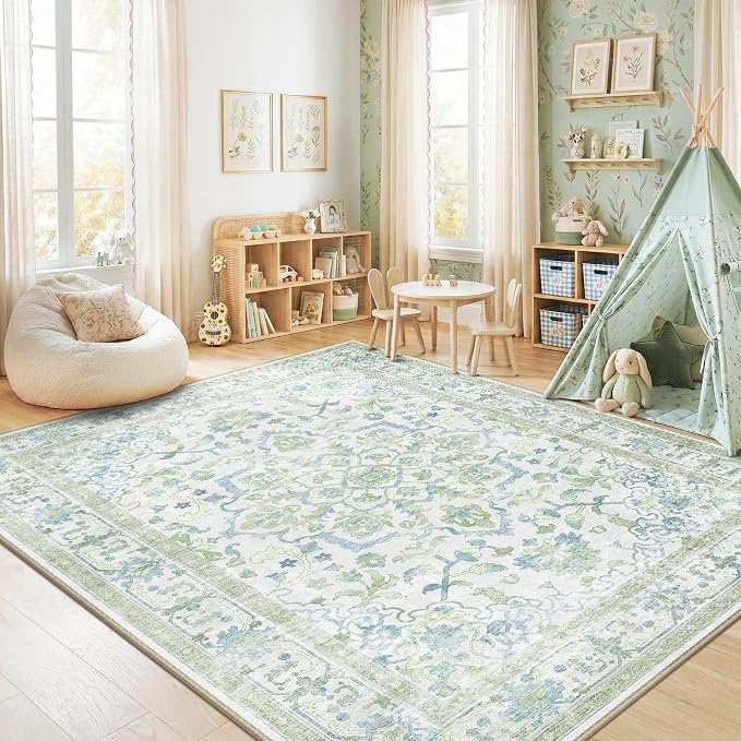 CAPALOCA Machine Washable Rugs Nursery Rug 5x8 Cute Girl Non Slip Low Pile - Image 3