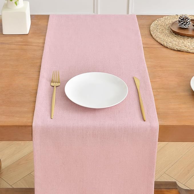 Wracra Linen Table Runner, Burlap Pink Table Runners 90 Inches Long | Rich - Image 5