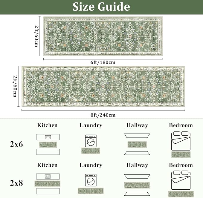 Yamaziot Washable Runner Rug 2x6 – Non Slip Boho Floral Hallway Runner Rug - Image 2