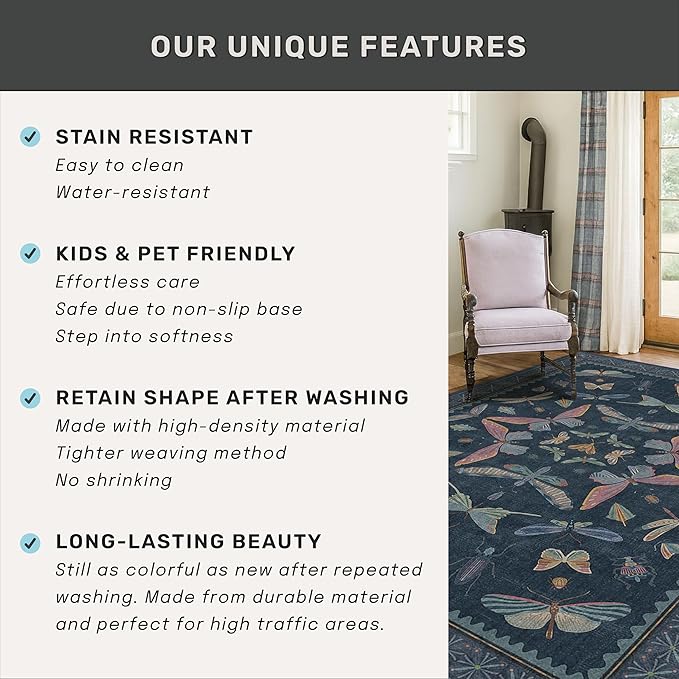 Washable 7x9 Large Area Rug for Living Room, Vintage Farmhouse Carpet for - Image 6