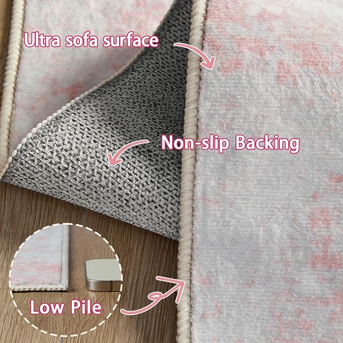 Latte&Fog Pink Area Rugs, Modern Abstract 5x7 Washable Rugs - Image 8