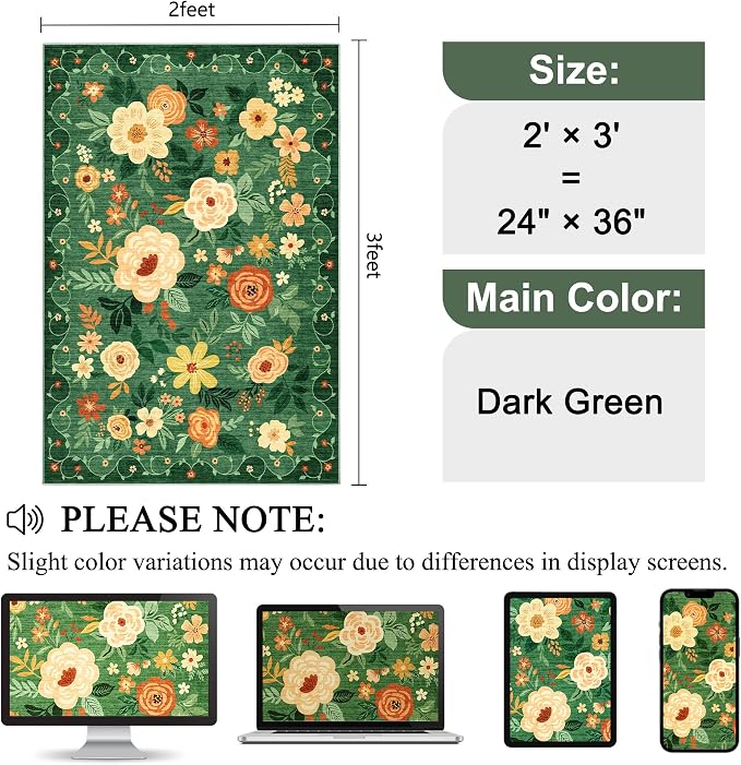 DUKINO 2x3 Rugs for Entryway, Floral Indoor Washable Door Mat, Non Slip Boho - Image 2