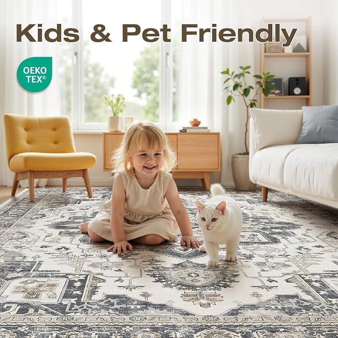 6x9 Washable Area Rugs for Living Room, Large Rug Non Slip Backing Vintage - Image 4