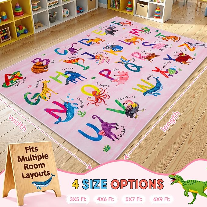 5x7 ABC Classroom Rug for Kids Playroom, Alphabet Rug - Image 2