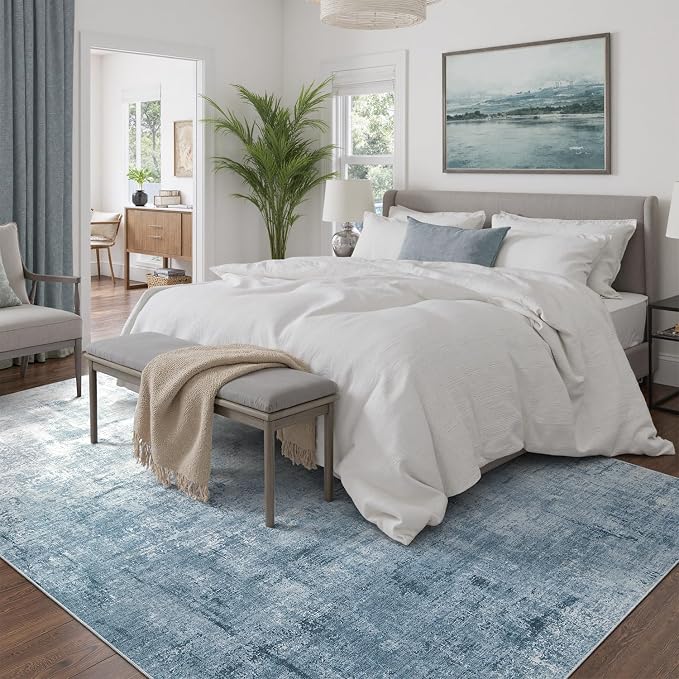 DCX Abstract Area Rug 8x10, Washable Blue Modern Rug - Image 2