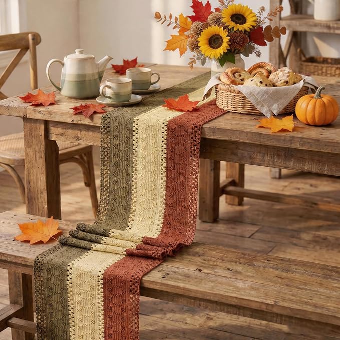 Artoid Mode Caramel Brown Coffee Farmhouse Rustic Table Runner 12x108 Inch | - Image 5
