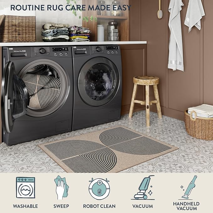 Lahome Enfys Rainbow Easy Jute Rug, Farmhouse Nature Washable Non Shedding Low - Image 5