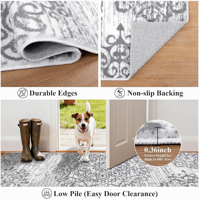 HEBE Hallway Runner Rug 3'x12' Washable Vintage Distressed Area Rugs Non Slip - Image 3