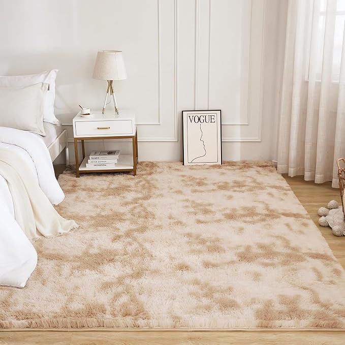 Litanika 4x6 Shag Area Rug for Living Room Bedroom, Tie-Dyed Beige High Pile - Image 2