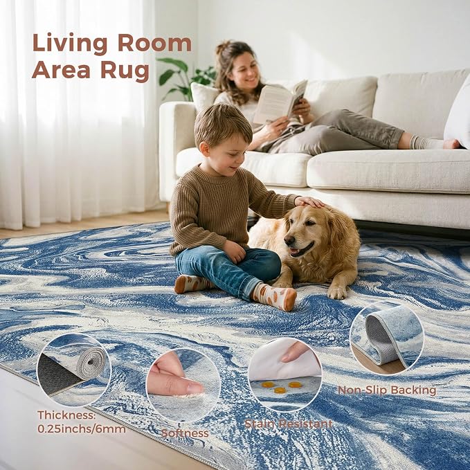 DMOYEST 5x7 Washable Area Rug for Living Room, Non Slip Abstract Rugs, Modern - Image 2