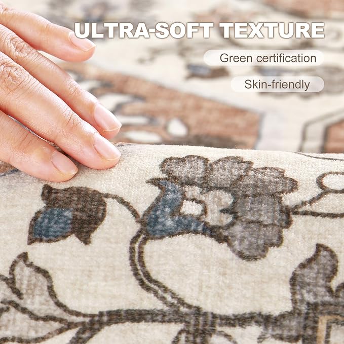 10x14 Washable Area Rug: Vintage Neutral Soft Non Slip Thin Large Floor Carpet - Image 5