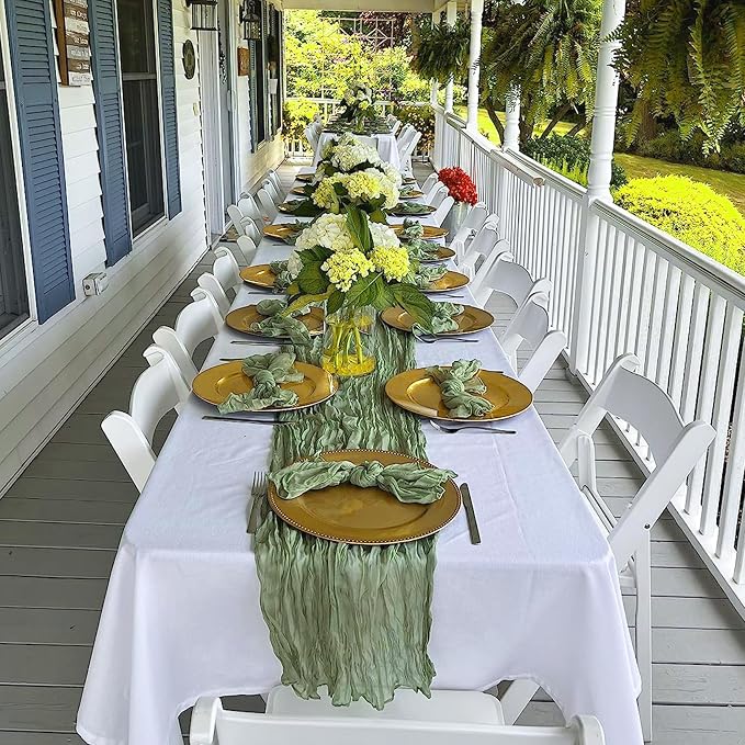 10 Pack Sage Green Cheesecloth Table Runner 6FT Boho Gauze Fabric Table Runner - Image 6