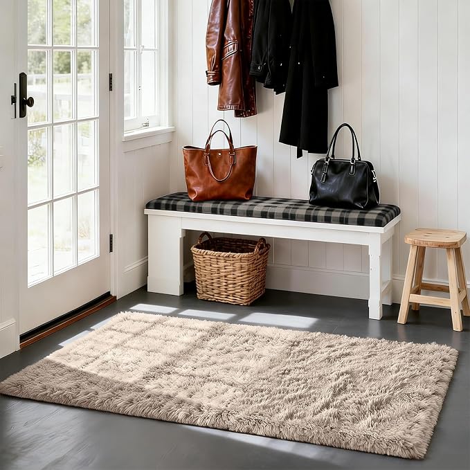 Fluffy Rug Shag Area Rug, Small Bedside Rug, Soft Fluffy Shag Entryway Throw - Image 3