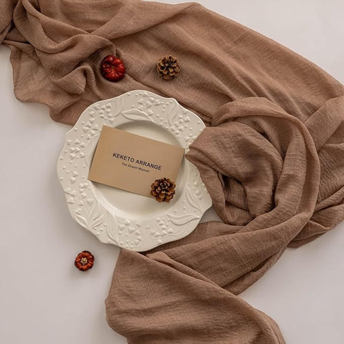 3Pcs Nude Cheesecloth Table Runner 120 Inches - Image 2