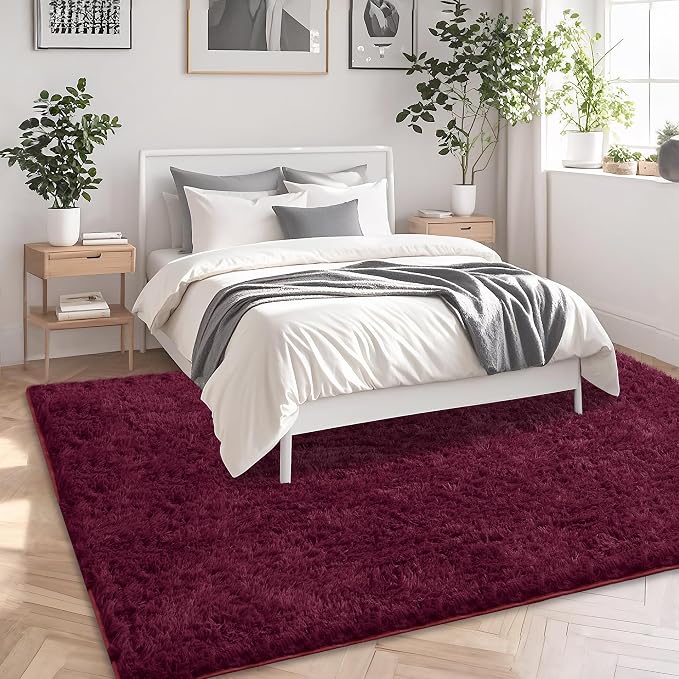 8x10 Burgundy Shag Area Rugs for Living Room, Large Fluffy Shaggy Rug for - Image 3