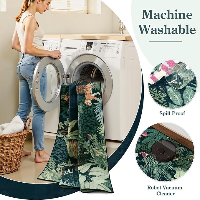 LIVEBOX Washable Jungle Dark Green Rug 5x7 - Image 6