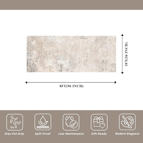 3x8 Washable Non-Slip Runner Rug – Modern Abstract Neutral Wide Carpet Runner - Image 2