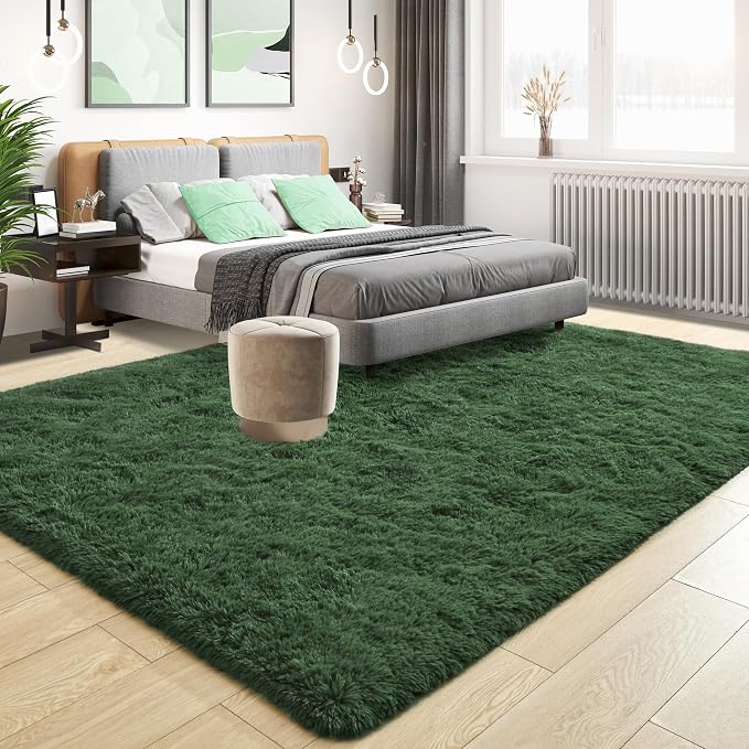 Tepook Fluffy Dark Green Rugs for Living Room Bedroom, 5x8 Soft Area Rug Forest - Image 2