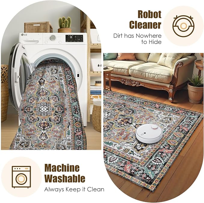 Washable Area Rug 6' x 9' Vintage Traditional Persian Mat - Image 7