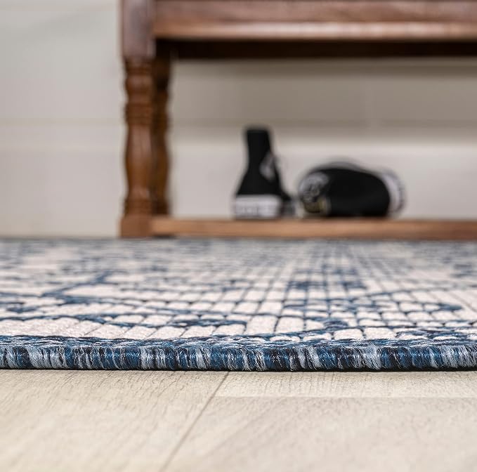 JONATHAN Y Vintage Filigree Indoor Outdoor Area Rug 5X8 Blue/Cream, Madrid - Image 6