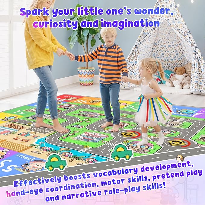 Kids Car Rug for Playroom, 8x10 Kids Play Mat - Image 3