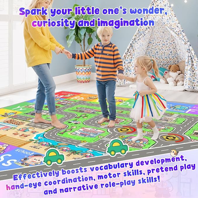 Kids Road Rug for Playroom, 5x7 Kids Car Rug Play Mat - Image 3