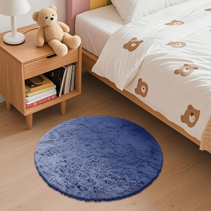 OLANLY Denim Blue Round Rugs for Bedroom - Image 3