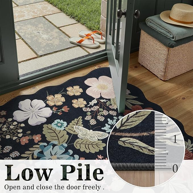 DCX Black Floral Rug 3x5, Washable Black Rug - Image 4