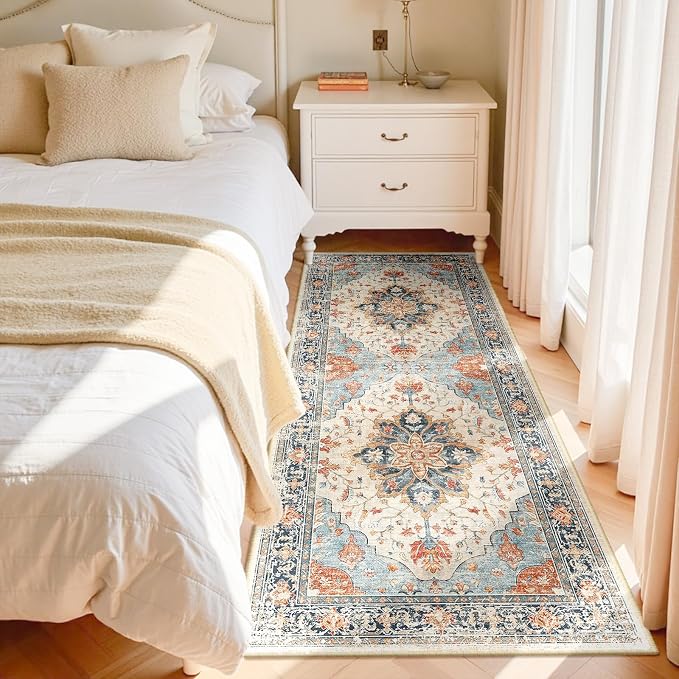 RELEANY Area Rugs Runner 3'x7' Washable Non-Slip, Floral Vintage Distress - Image 2