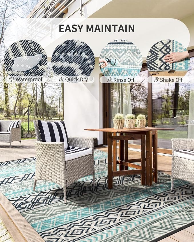 MontVoo Outdoor Rug Carpet Waterproof-Patio Rug Mat 6x9 Reversible RV Outdoor - Image 3
