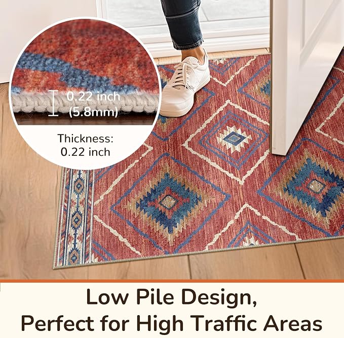 Area Rug 2x3 Rug Machine Washable Non-Slip Low Pile Print Pattern Western Rug - Image 6