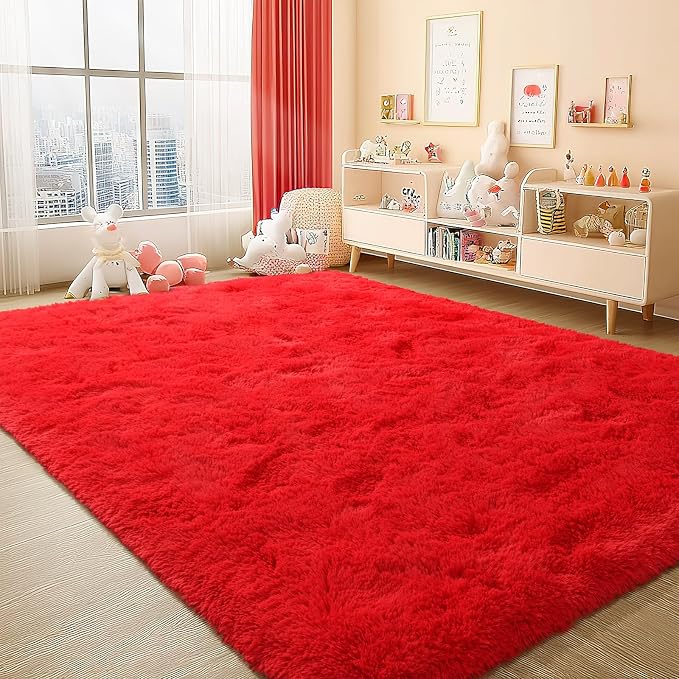 BENRON Fluffy Red Rugs for Living Room Bedroom 4x6, Soft Plush Fuzzy Shaggy - Image 2