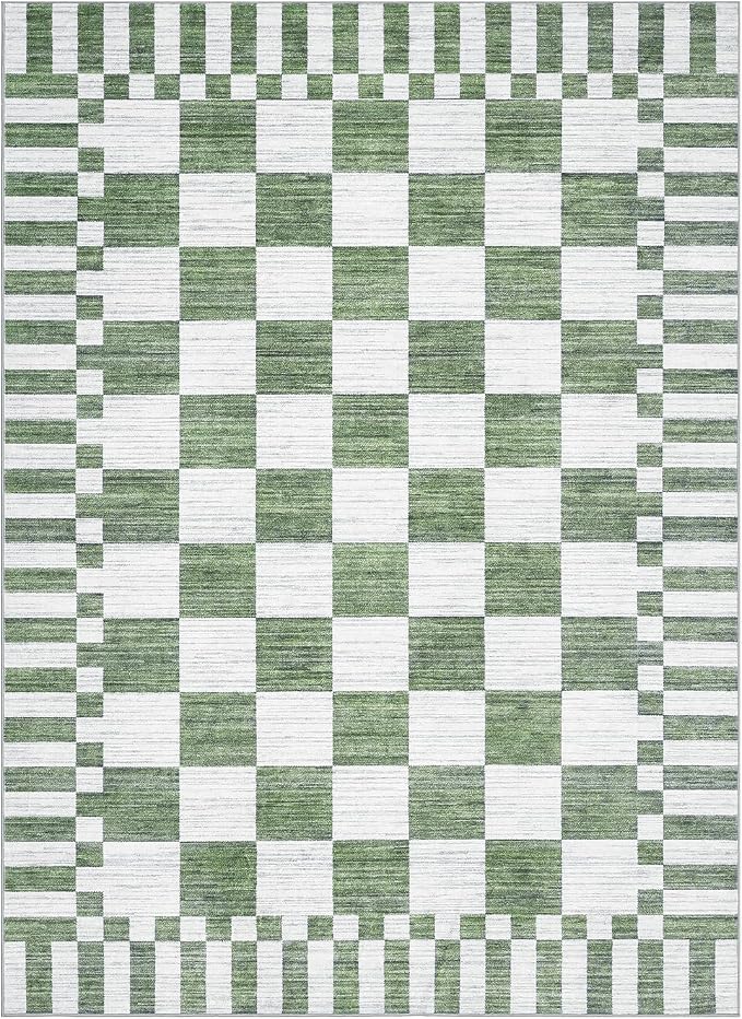 GarveeHome 9×12 Area Rugs for Living Room, Sage Green Checkered Rug, Non-Slip - Image 4