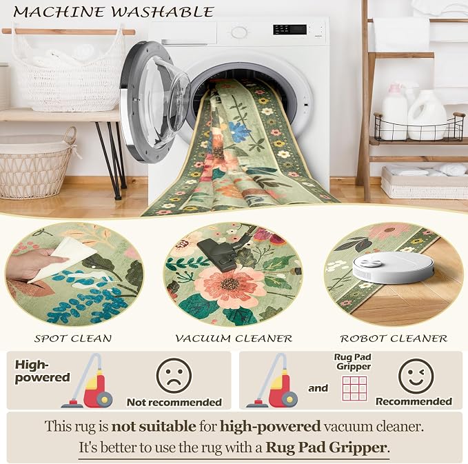 RELEANY Floral 8ft Area Rugs Washable Print Boho Cute Carpet Non Slip Flower - Image 5