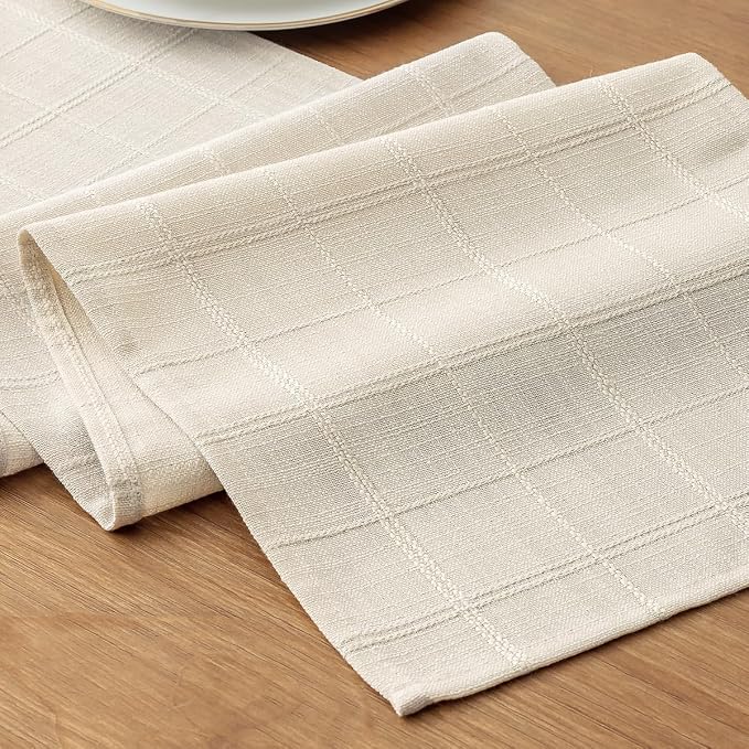 Linen Textured Table Runner, Ivory Table Runners 72 Inches Long | Raised Grid by Aoztio