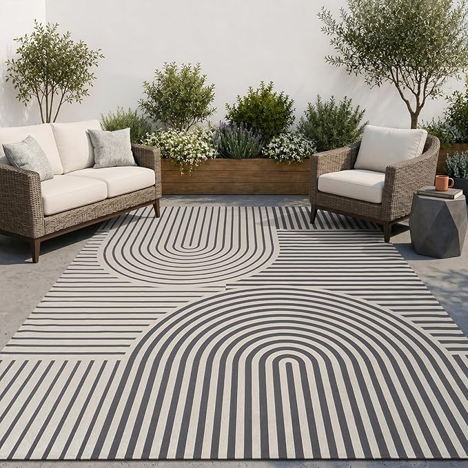 AMOAMI Outdoor Rug Patio Rug 8x10 ft Quick Dry Flatweave Textured Machine by AMOAMI