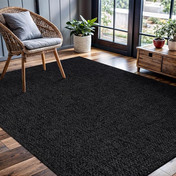 CAMILSON Easy Jute Rug 5x7, Indoor Outdoor Dark Gray Black Farmhouse Area Rugs - Image 7