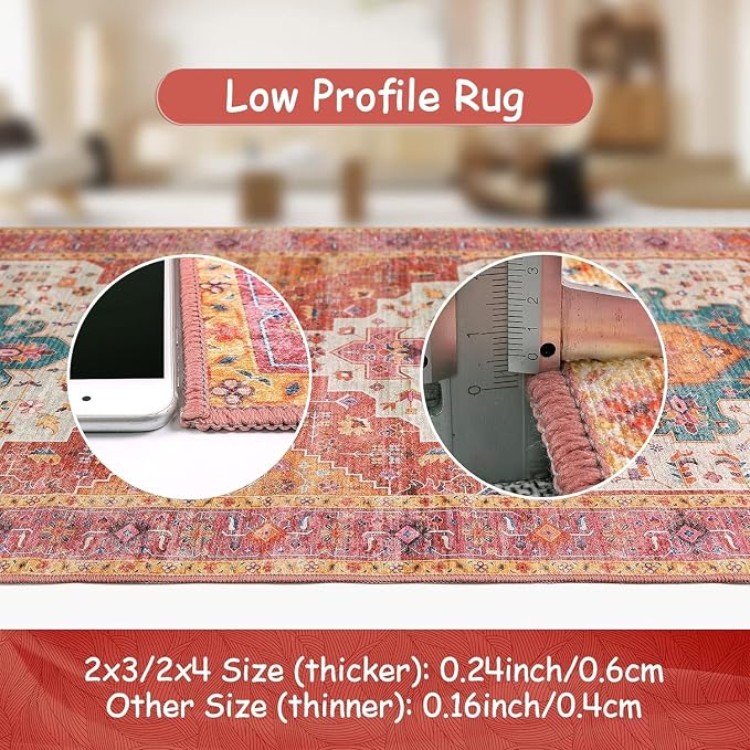 Moynesa Ultra-Thin Washable Round Rug - 4ft Pink Oriental Circle Area Rugs - Image 6